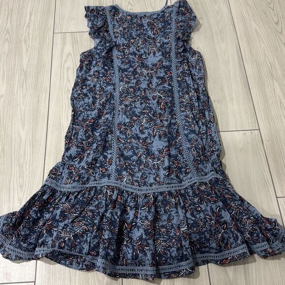 Lucky Brand Blue Floral Ruffle Cap Sleeve Short Cotton Dress V-neck Button Front - Picture 7 of 7